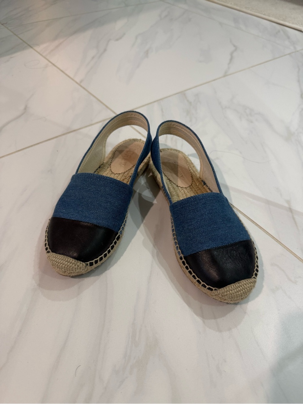 J. Crew Blue and Black Slingback Espadrille Flats